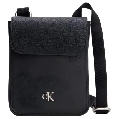 CALVIN KLEIN Embossed Grain Leather Cell Phone Pouch, Crossbody Bag, Shoulder Bag Men's Black