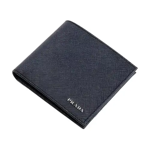 PRADA Cow Leather Wallet Men's Marine Blue & Gray