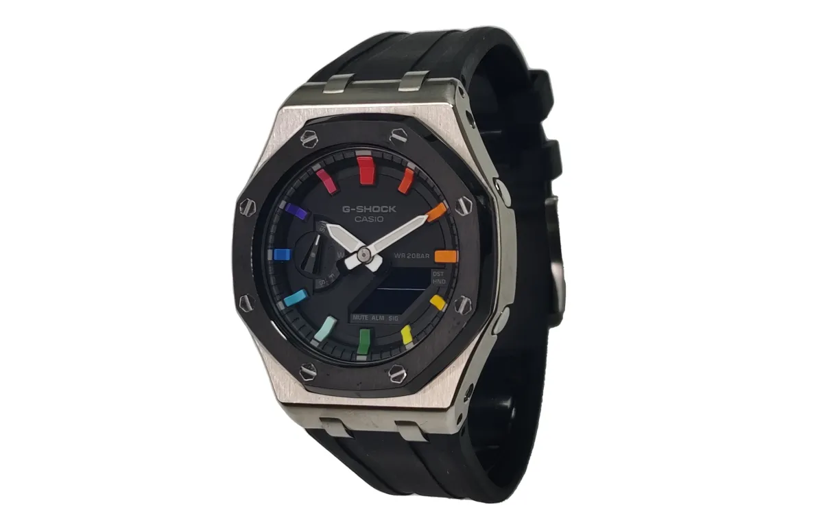 CASIO Custom Collection Electronic Movement Fluoroelastomer Strap Watch Men's Watches Black Dial