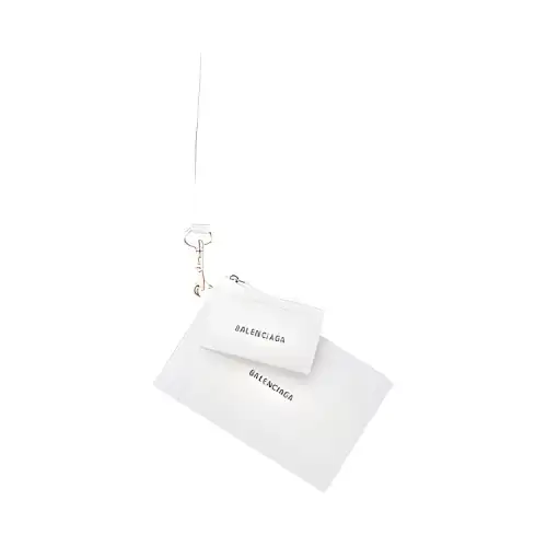 Balenciaga Cash Lanyard Grain Calfskin Card Holder Women's White