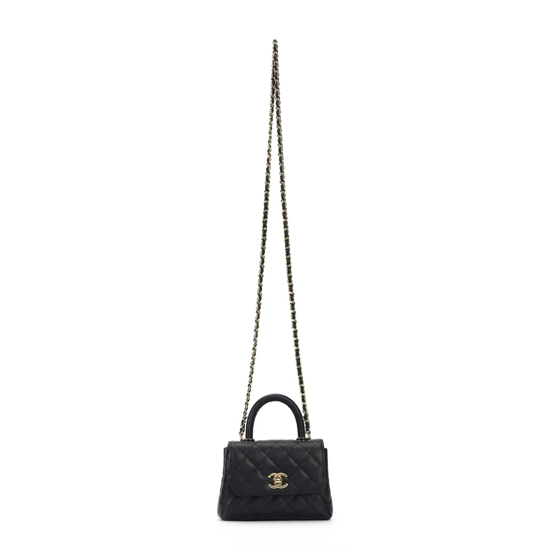 CHANEL Coco Handle Grain Cow Leather Material Gold Metal Shoulder Bag, Crossbody Bag, Handbag Women's Black