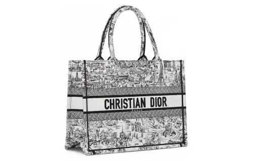 DIOR BookTote Embroidery Tote Bag, Shopping Bag, Handbag Medium Women's Black