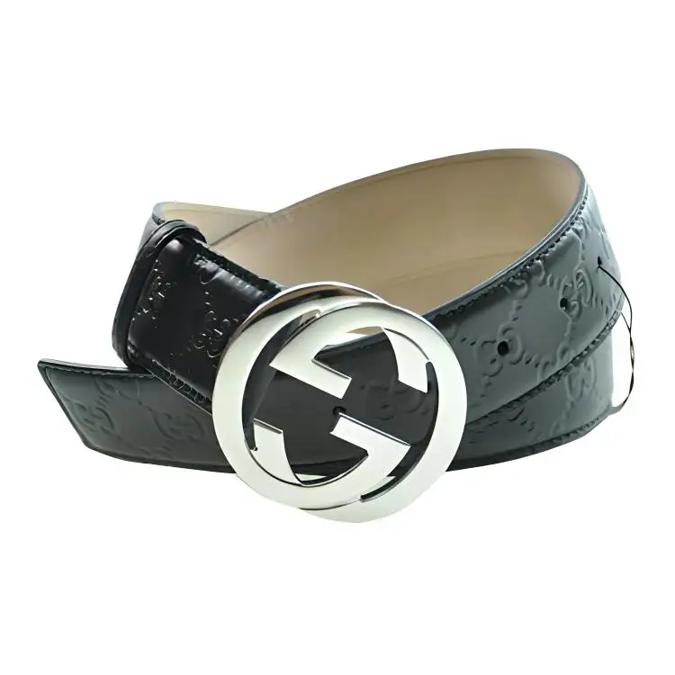 GUCCI Interlocking G Cow Leather Belts Men's Black Width 4cm