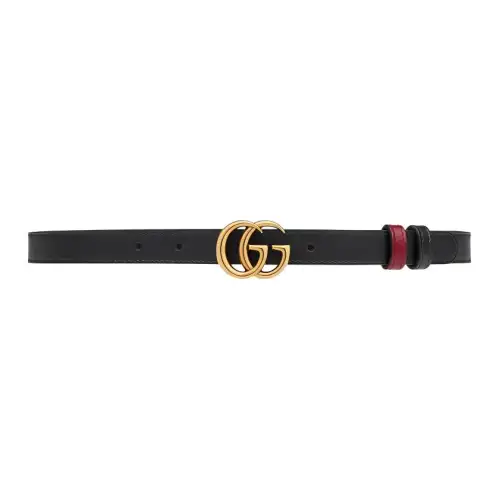 GUCCI GG Marmont Leather Belts Women's Black/Red Width 2cm