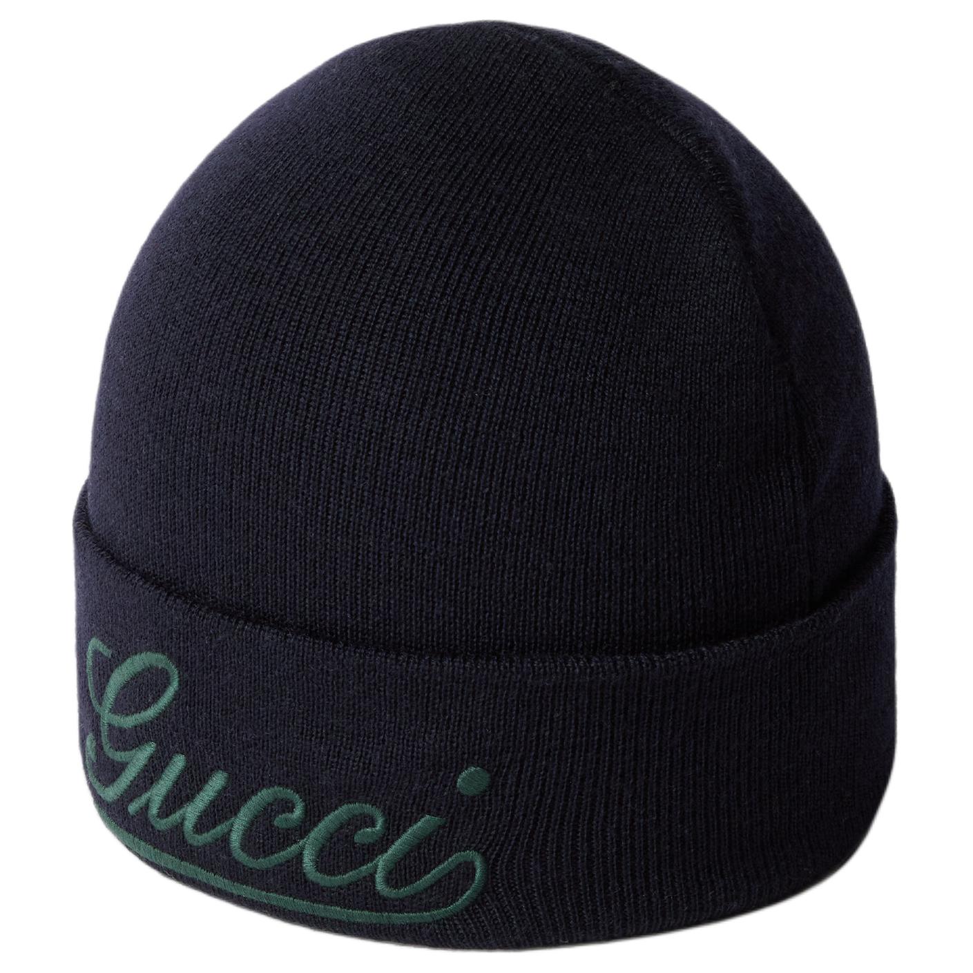 Мужская шапка Gucci Logo (темно-синяя)