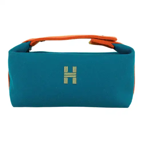 HERMES Bride a Brac Fabric Surface Travel Storage Bag Handbag, Toiletry Bag Small Unisex Blue
