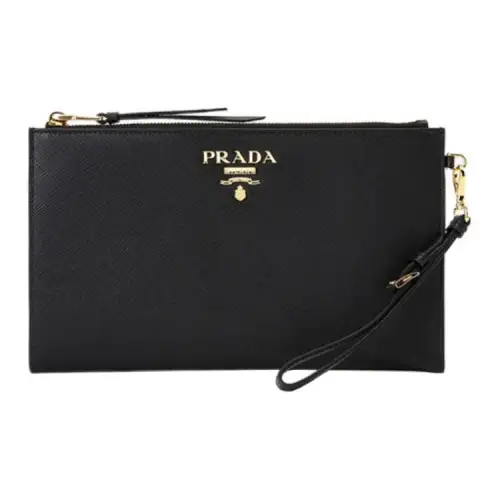 PRADA Saffiano Leather Clutch Women's Black