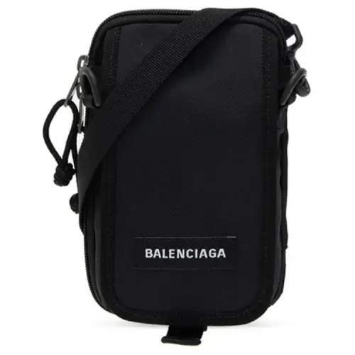 Balenciaga Zip Closure Nylon Fabric Shoulder Bag, Crossbody Bag Cell Phone Pouch Men's Black