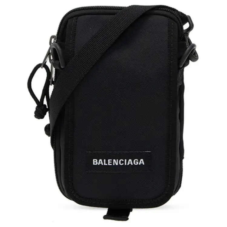 Balenciaga Zip Closure Nylon Fabric Shoulder Bag, Crossbody Bag Cell Phone Pouch Men's Black