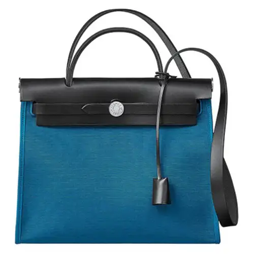 HERMES Herbag Zip H Plume Canvas And Hunter Leather Finish Shoulder Bag, Crossbody Bag, Handbag 31 Unisex