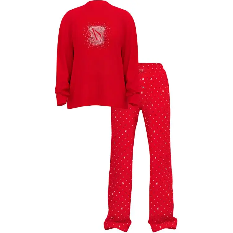 Victoria's Secret Flannel Long Sleeve Tee Jama Set/LLD Pajama Set Women's Red