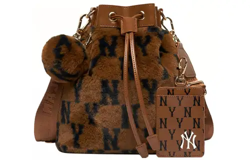 MLB Monogram Collection Fur Bucket Bag, Shoulder Bag, Crossbody Bag Regular Women's Brown