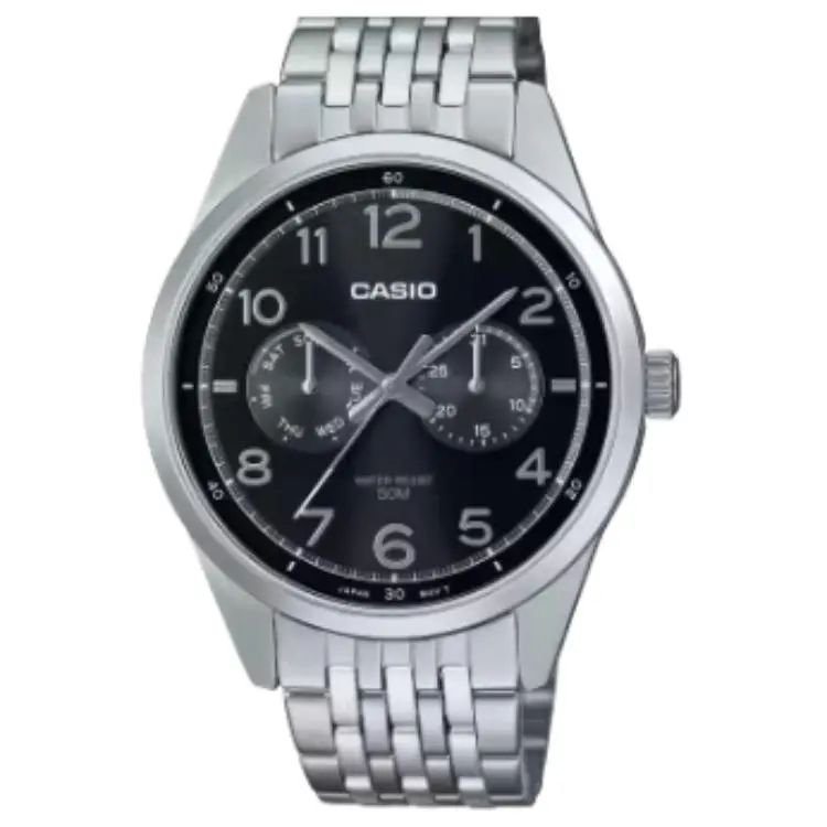 CASIO 50m Waterproof Quartz Movement Stainless Steel Strap Watch Men's Watches Black Dial