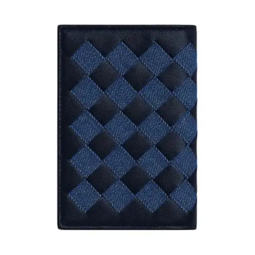 Bottega Veneta Calfskin With Denim Passport Holder Women's Abyss & Indigo