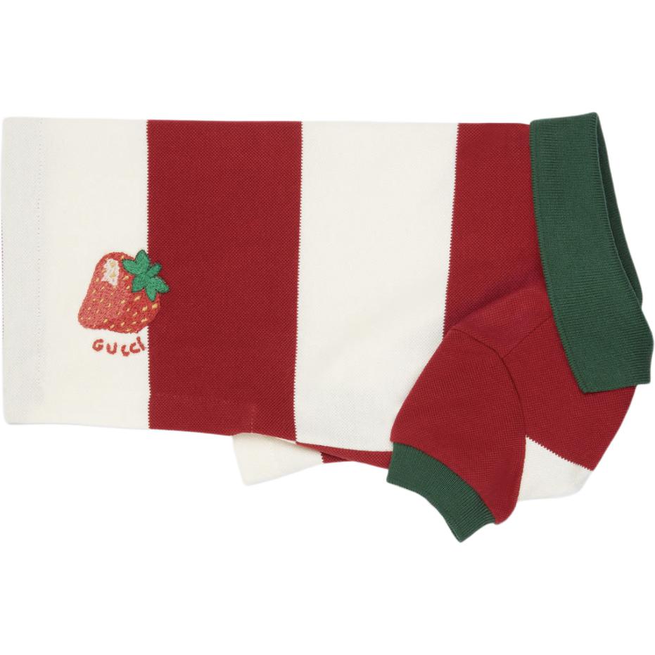 GUCCI Gucci, red white T-shirt, green strawberry, pet, ivory, with embroidery, polo collar