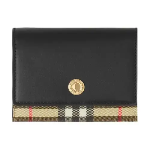 Burberry Cow Leather Trim Wallet Women's Beige/Black