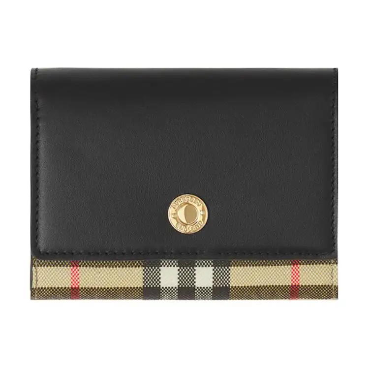 Burberry Cow Leather Trim Wallet Women's Beige/Black