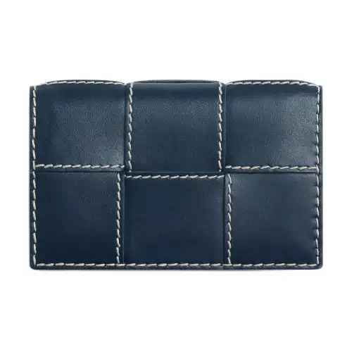 Bottega Veneta Cow Leather Card Holder Men's Dark Blue & Natural
