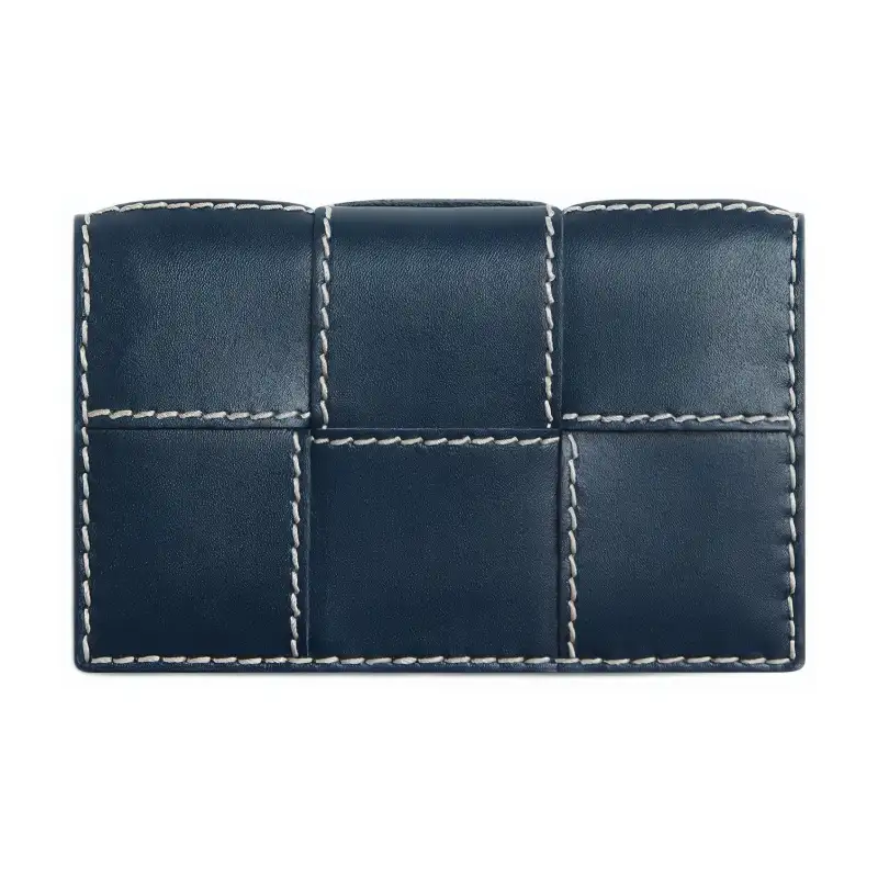 Bottega Veneta Cow Leather Card Holder Men's Dark Blue & Natural