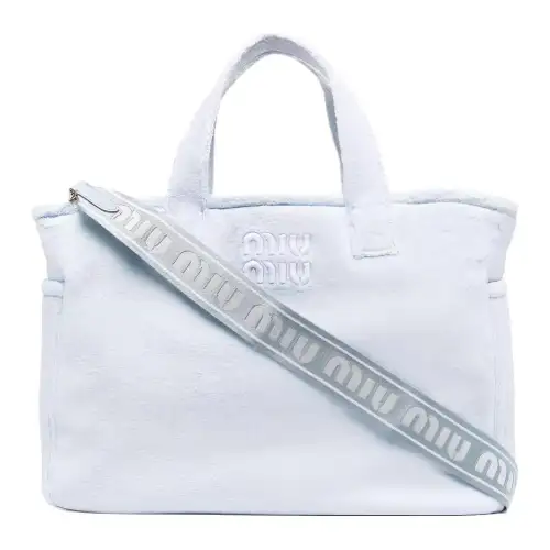 MIU MIU Fabric Crossbody One Shoulder Handbag Women's Light Blue