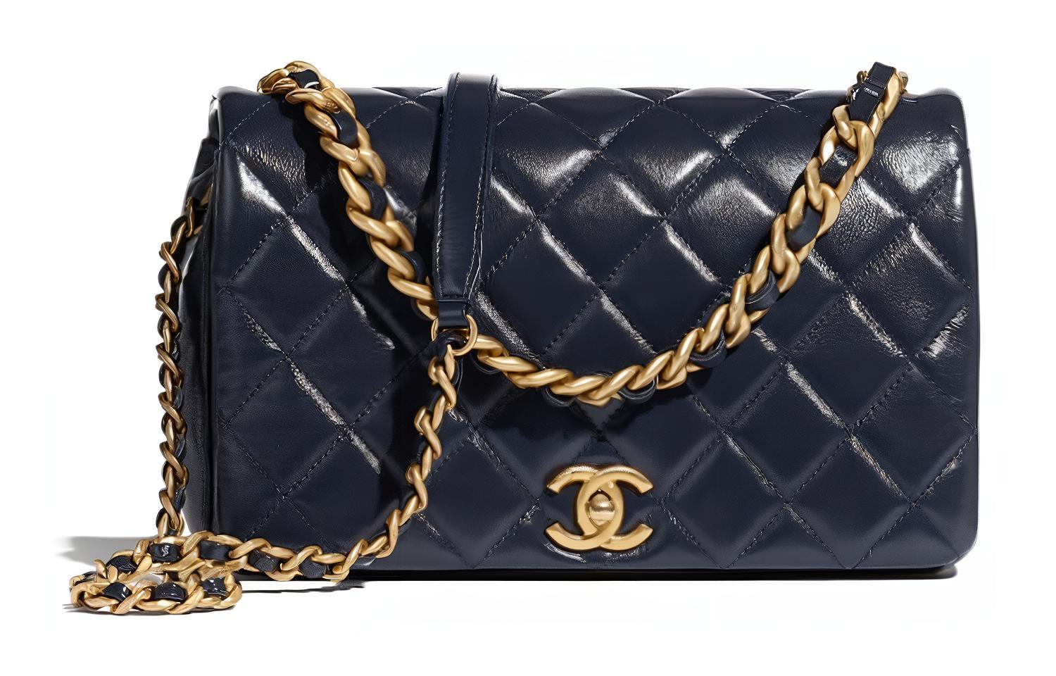 CHANEL Polished Lambskin Shoulder Bag, Crossbody Bag Women's Ocean Blue