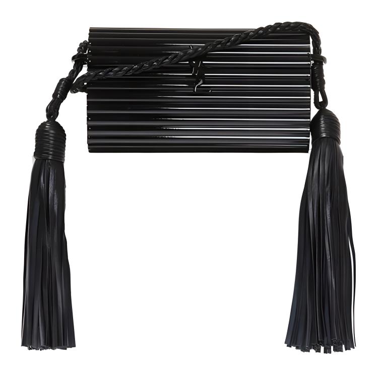 SAINT LAURENT Ribbed Calfskin Shoulder Bag, Crossbody Bag Regular Women's Black