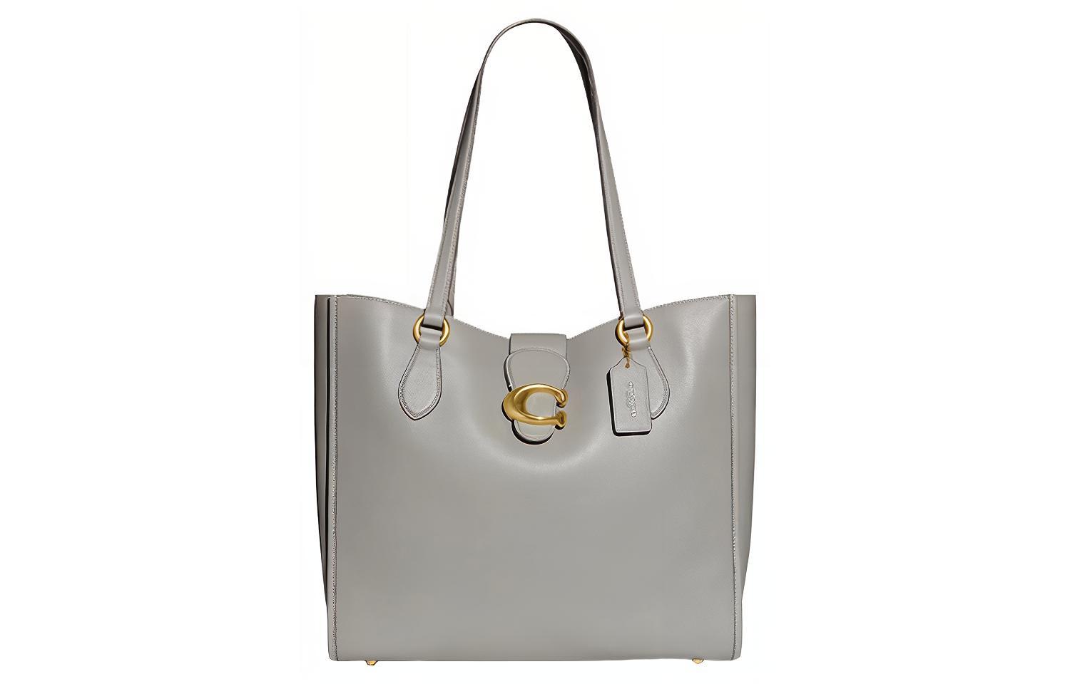 COACH Theo Tote Smooth Cow Leather Tote Bag, Shopping Bag, Shoulder Bag Women's Gray