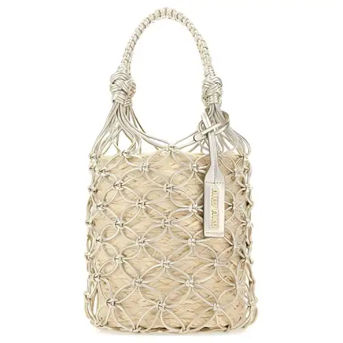 MIU MIU Straw Handbag Women's Beige Yellow