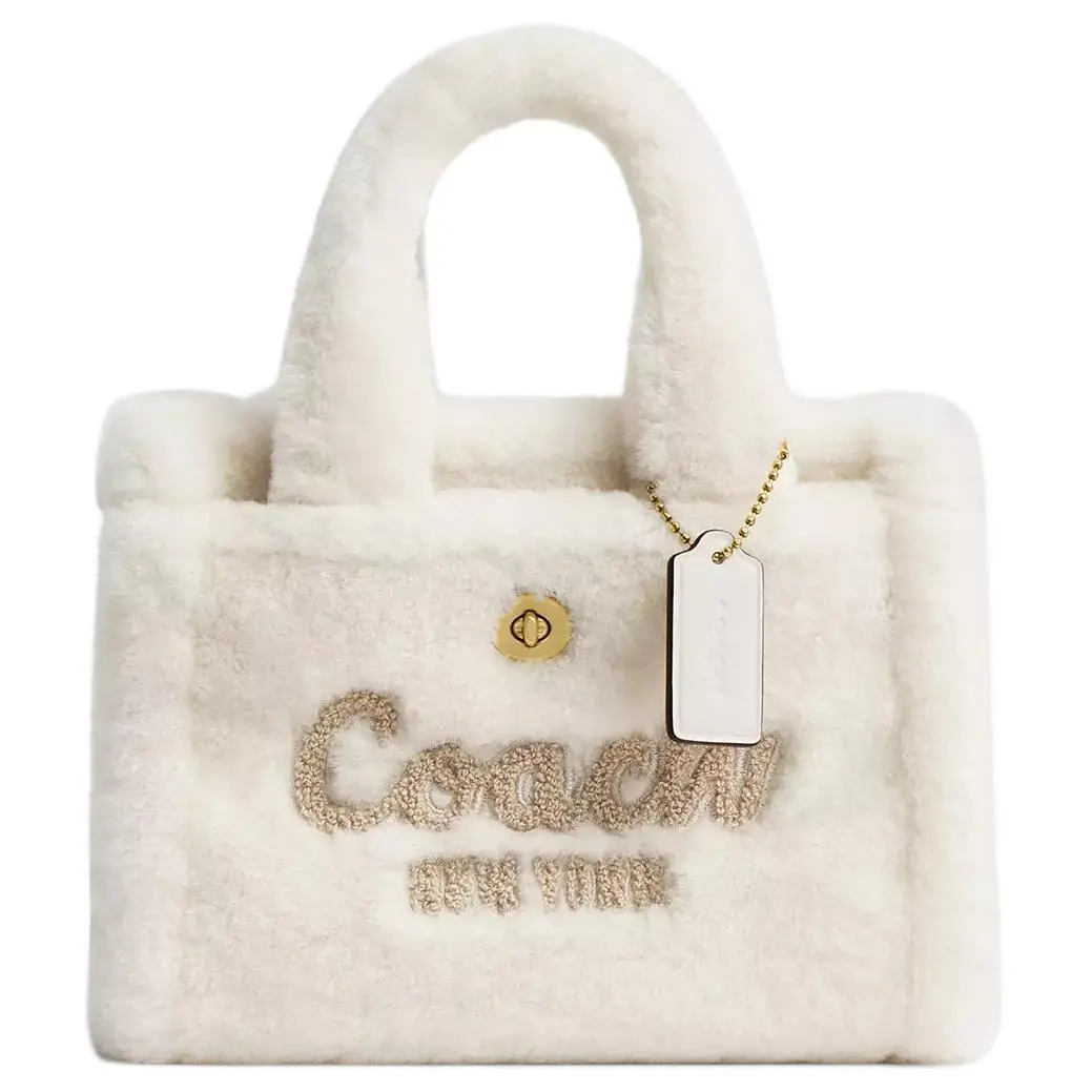 COACH Cargo Shearling Tote Bag, Shopping Bag, Crossbody Bag, One Shoulder Handbag Small Women's White