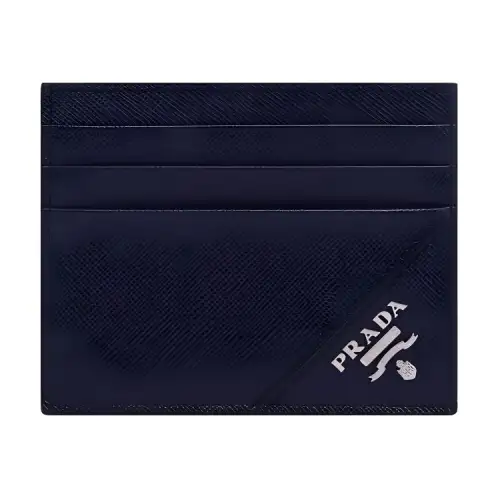 PRADA Saffiano Fashion Card Holder Cow Leather Men's Navy Blue