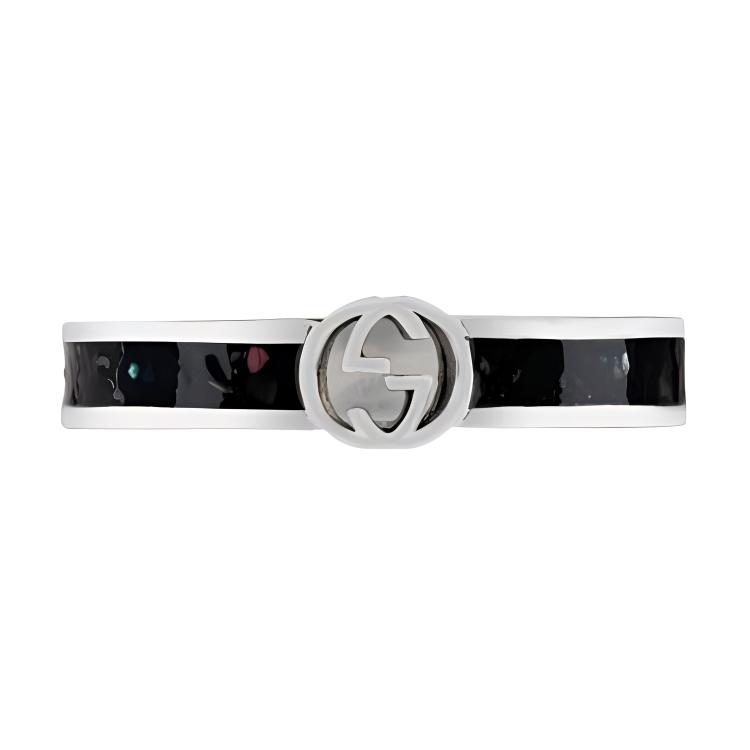 GUCCI Gucci, design fashionable jewelry, enamel, black ring for men and women, with your logo imprint, silver 925 sample, for beloved