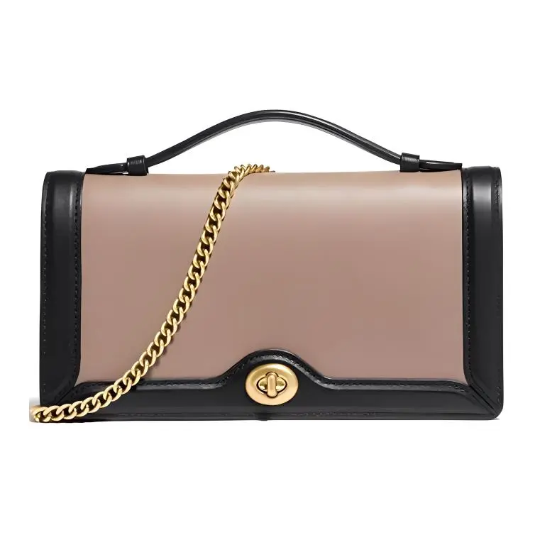 COACH Riley Leather Handbags Small Women's Black & Milk Tea