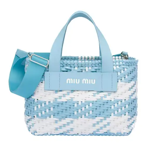 MIU MIU Cow Leather Handbag Women's Sky Blue White
