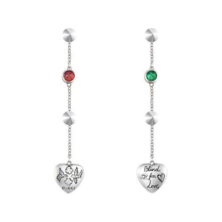 GUCCI Gucci Blind for Love heart-shaped engraving topaz embellished earrings silver jewelry shiny 925 silver earrings same style for men and women, silver