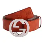 GUCCI Interlocking G Cow Leather Belts Men's Red Width 4cm