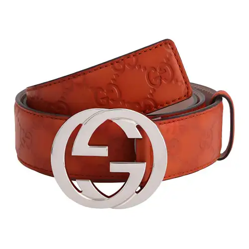 GUCCI Interlocking G Cow Leather Belts Men's Red Width 4cm
