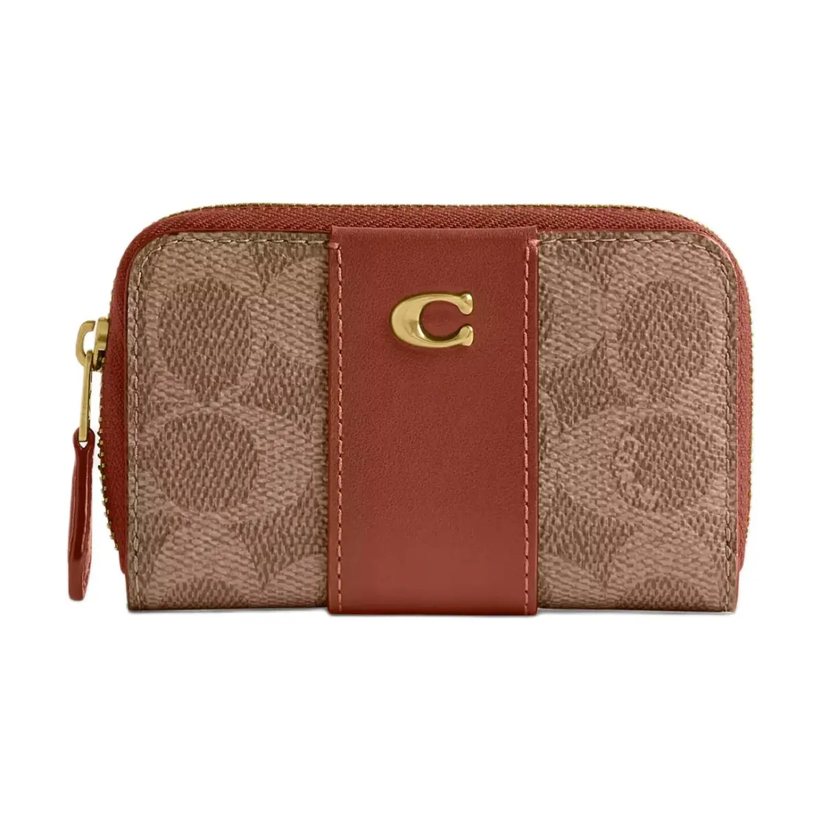 COACH Coated Canvas Card Holder Regular Women's Tan & Caramel