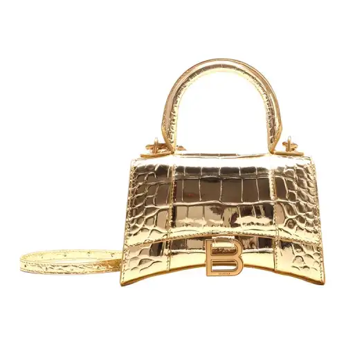 Balenciaga Hourglass Flap Closure Cow Leather Shopping Bag Handbag Extra Small Women's Gold