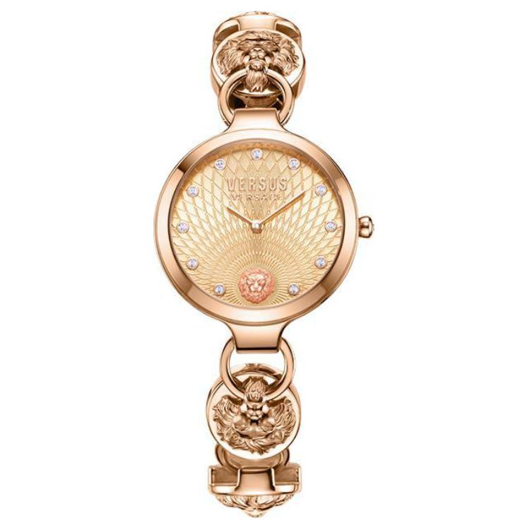 VERSUS Versace, quartz watch strap stainless steel, golden dial, women's watch, bracelet, design jewelry, quartz mechanism, pink gold