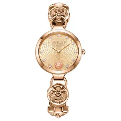 VERSUS Versace, quartz watch strap stainless steel, golden dial, women's watch, bracelet, design jewelry, quartz mechanism, pink gold