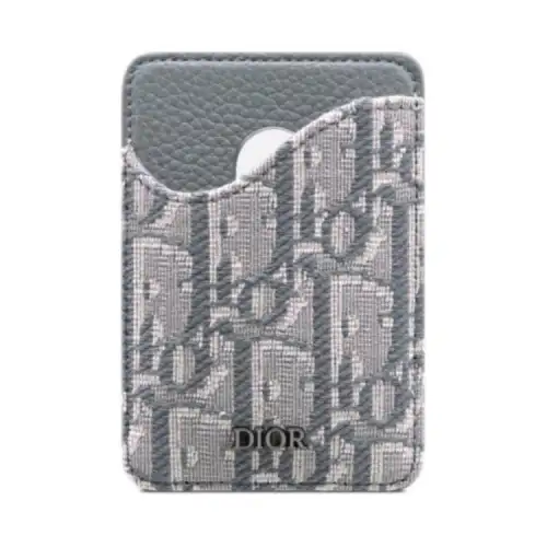 DIOR Saddle Oblique Printed Fabric With Grain Cow Leather Card Holder Men's Dark Gray
