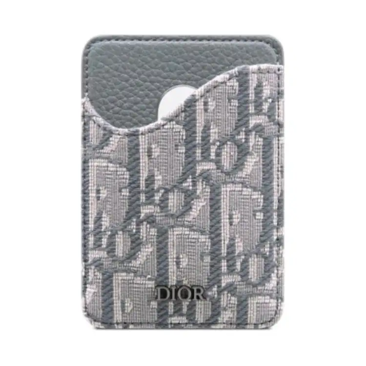 DIOR Saddle Oblique Printed Fabric With Grain Cow Leather Card Holder Men's Dark Gray