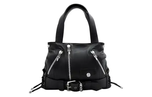 Chrome Hearts Zip Closure Decoration Leather Tote Bag, Shopping Bag, Handbag Women's Black