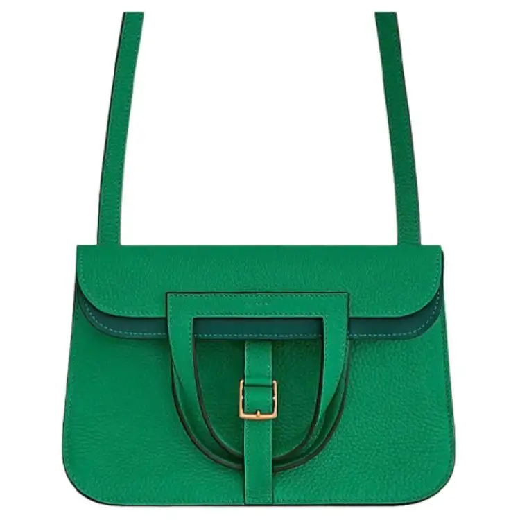 HERMES Halzan Gold tone Lock Cow Leather Horseshoe Bag Women's