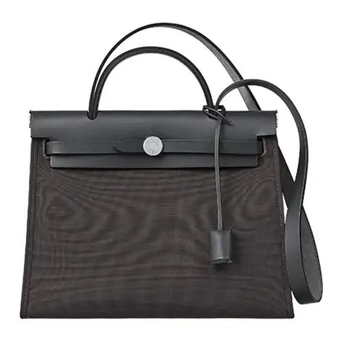 HERMES Herbag Zip Cowhide Patchwork Canvas Shoulder Bag, Crossbody Bag, Handbag 31 Unisex Ebony/Black