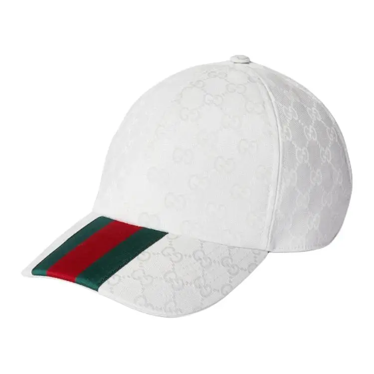 GUCCI Cotton Blended Fiber Polyamide Canvas Polyester Baseball Caps Men's White