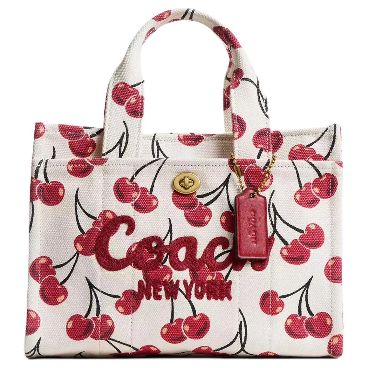 COACH Cargo Canvases Material Tote Bag, Shopping Bag, Handbag Medium Women's White & Red