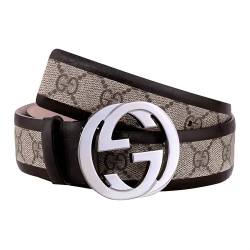 GUCCI Interlocking G Canvas Leather Belts Men's Brown Width 4cm