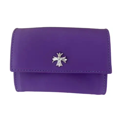 Chrome Hearts Leather Card Holder Clutch Wallet Unisex Purple