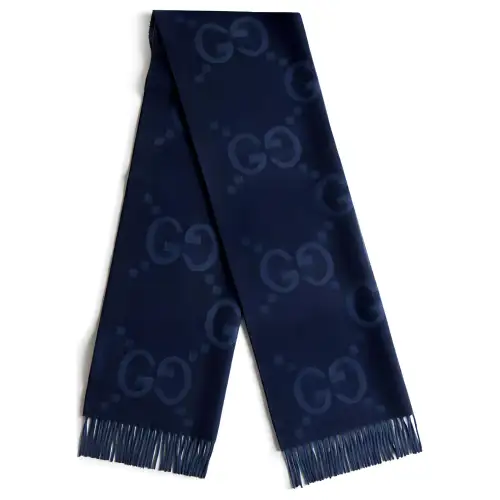 GUCCI Patterned Print Cashmere Knit Scarves Men's Blue